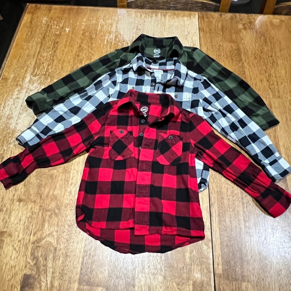 Boys Size 4/5 Flannel Button Down Long Sleeve Shirts Buffalo Plaid Lot of 3